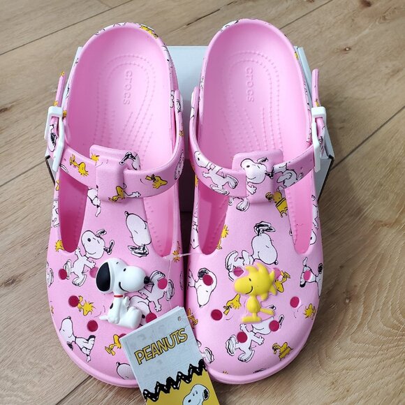 Crocs Peanuts Snoopy Woodstock Mary Jane Clog Pink 211130-90H Womens Size 10 NEW - Picture 7 of 8